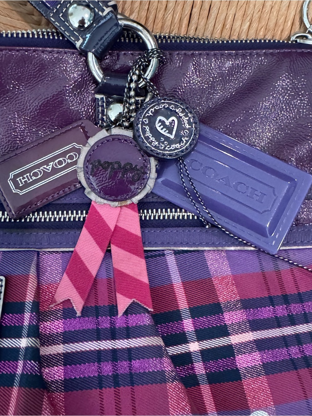Coach Poppy Glam Purple Tartan Graffiti Tote - Picture 6 of 17